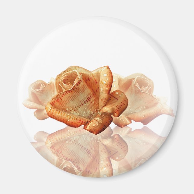 Imã Flor de Rosa de Coral com Música em Folha (Frente)