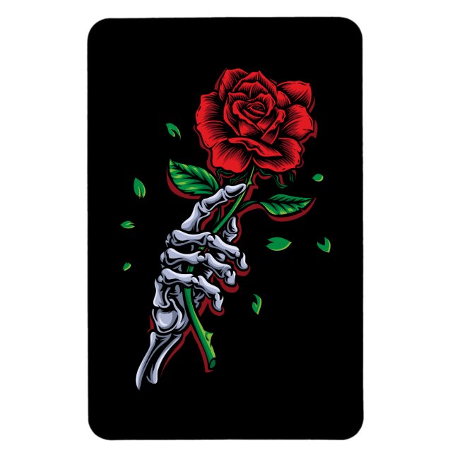Ímã Flor de Rosa vermelha de Mão do Esqueleto (Vertical)