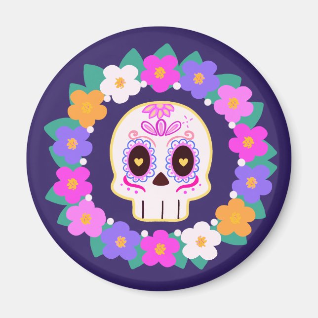 Imã Flor Floral Açúcar Crânio (Frente)