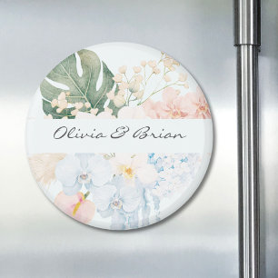 Imã Flor Floral Tropical de Aquarela Personalizada