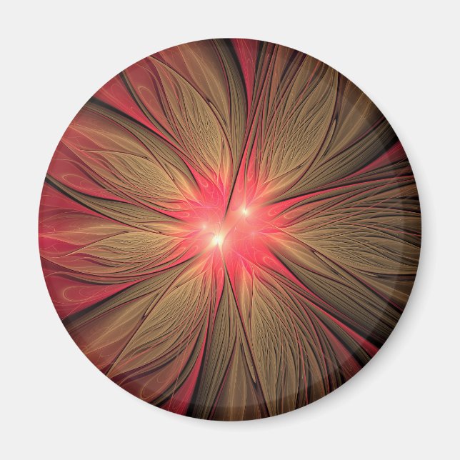 Imã Flor fractal de fanfarrão vermelho (Frente)