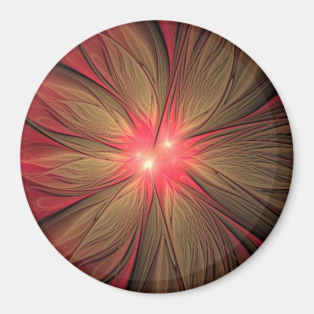 Imã Flor fractal de fanfarrão vermelho (Frente)