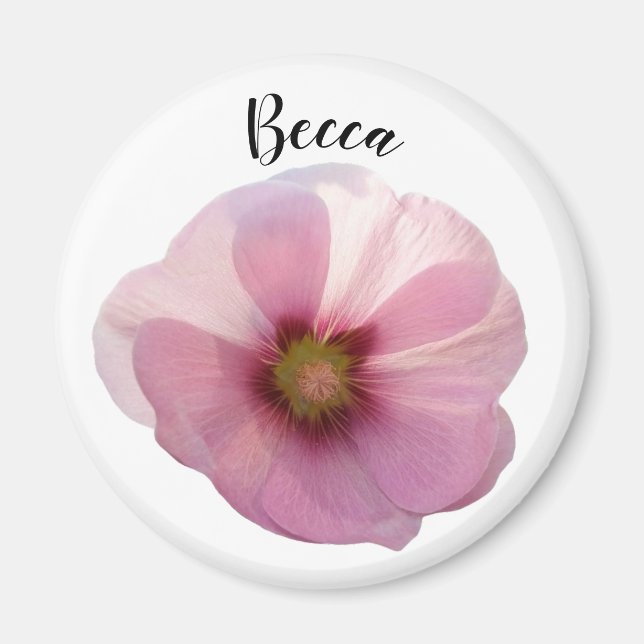 Imã Flor Hollyhock Rosa Brilhante Personalizado (Frente)