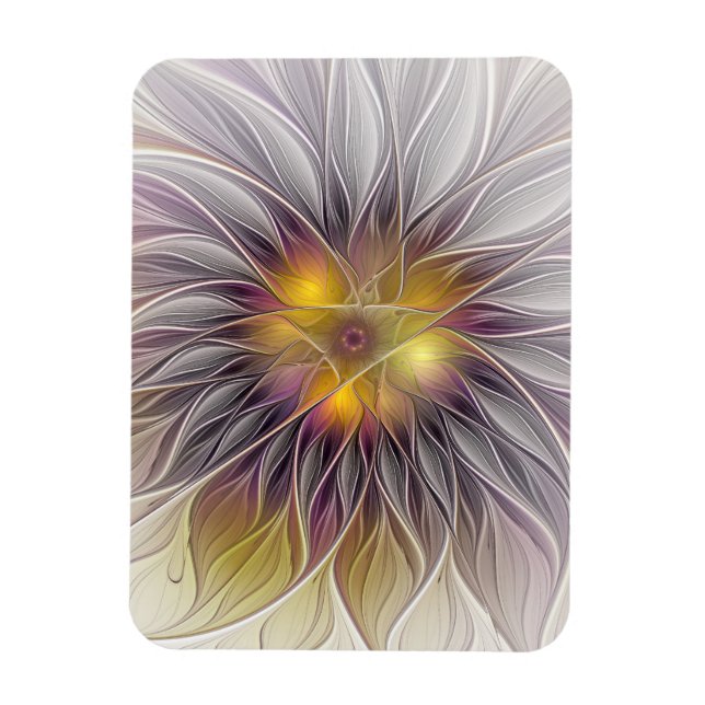 Ímã Flor Luminosa Colorida, Fractal Moderno Abstrato (Vertical)