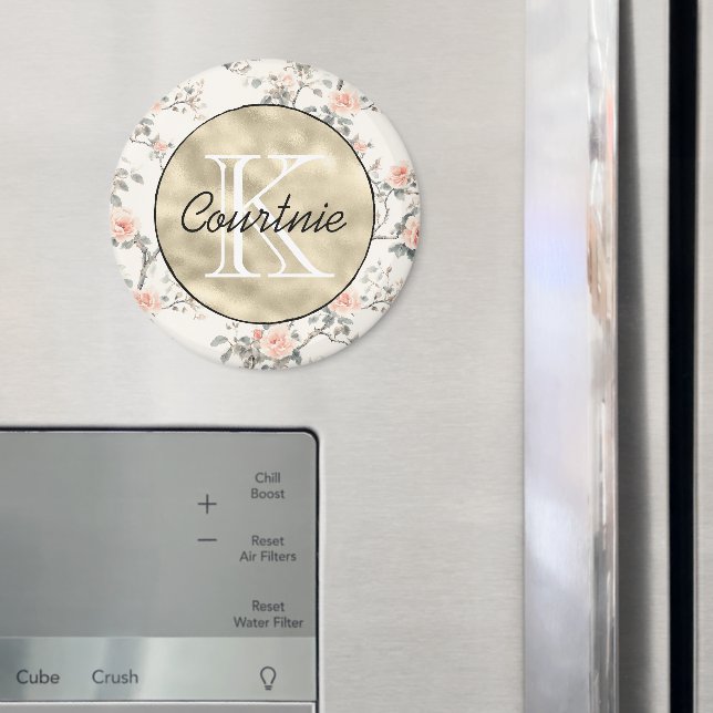 Imã Flor Monograma Dourado Creme Pêssego (In Situ (Fridge))