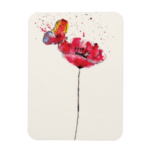 Ímã Flor pintada estilizado da papoila da aguarela