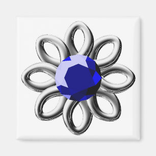 Imã Flor prateada com pedra azul