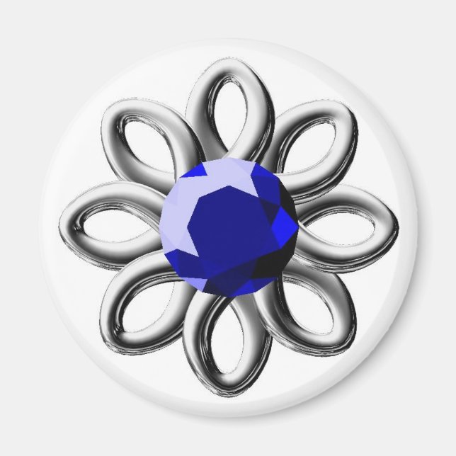 Imã Flor prateada com pedra azul (Frente)