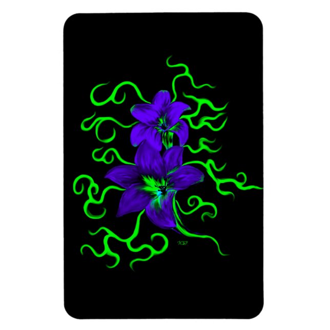 Ímã flor púrpura de lírio em preto (Vertical)