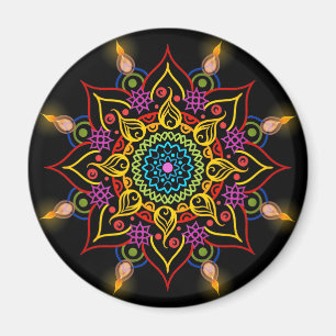Imã Flor Rangoli de Diwali com lâmpadas de óleo