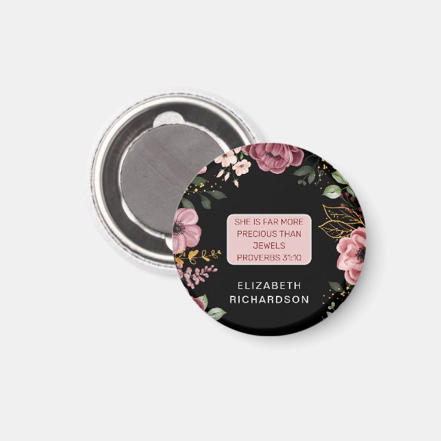 Imã Flor rosa e preta Provérbios 31 (Front/Back)