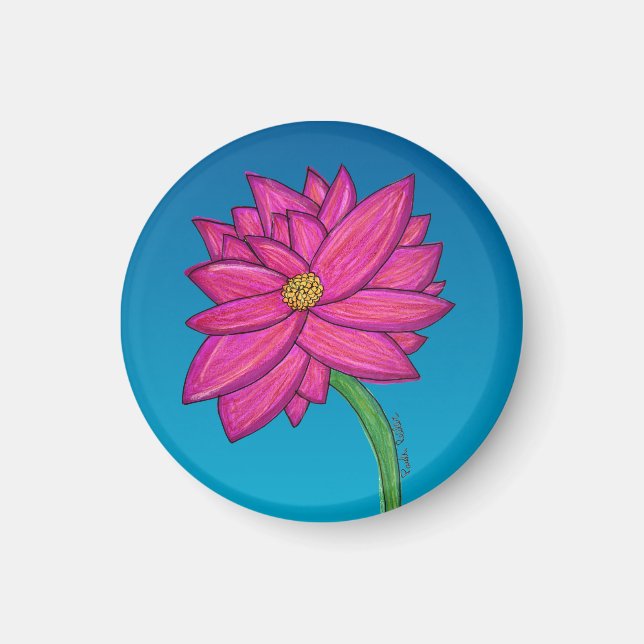 Imã Flor Rosa Fúcsia com fundo azul (Frente)