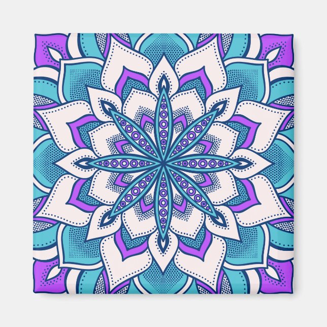 Imã Flor Roxo Turquesa Mandala (Frente)