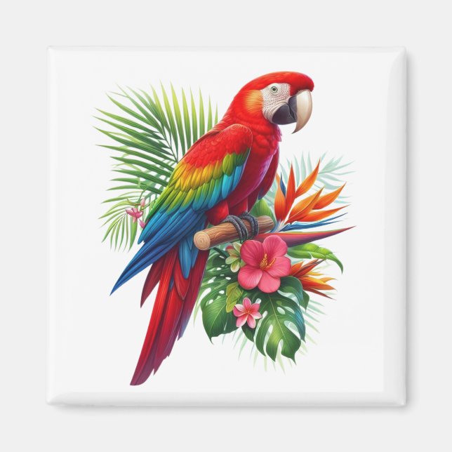 Imã Flor tropical de arara vermelha (Frente)