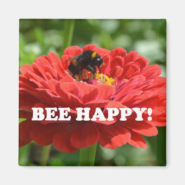 Imã Flor Vermelha Feliz Abelha (Frente)