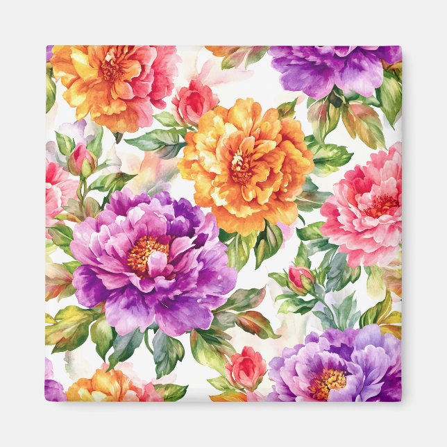 Imã Florais de Aquarela de Verão Vintage (Frente)