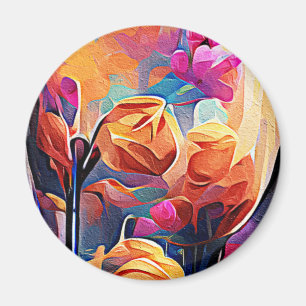 Imã Floral Abstrato Art Laranja Vermelho Azul Flores