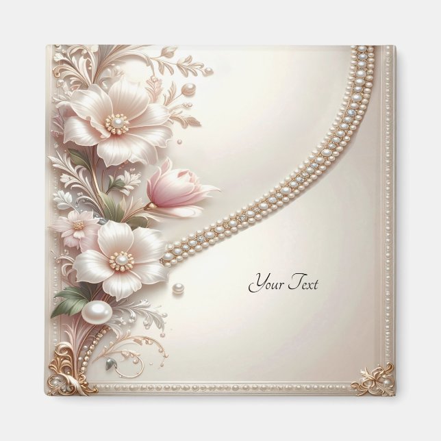 Imã Floral and Pearl Embellishments Magnet (Frente)
