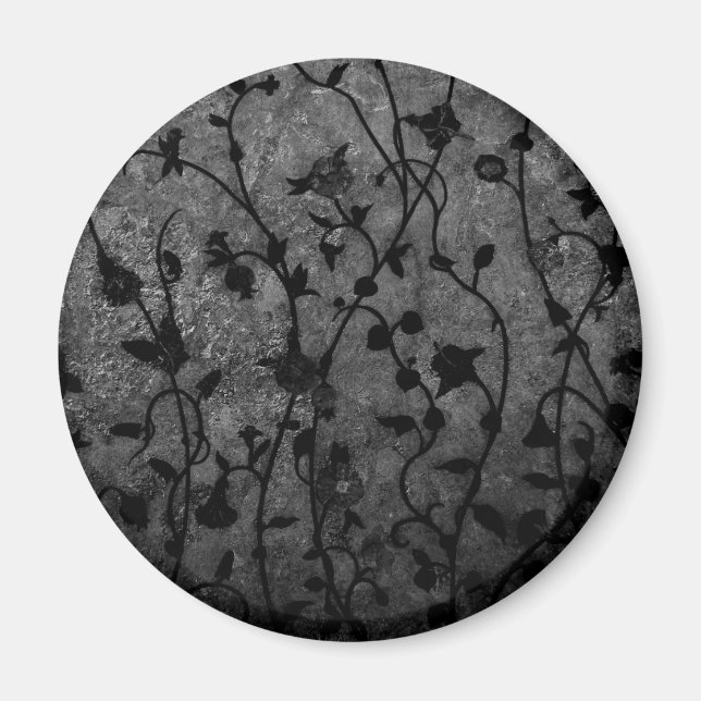 Imã Floral Antigo Gótico Preto e Branco (Frente)