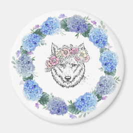 Imã Floral Azul Branco Hidrangea Wolf Magnet