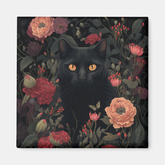 Imã floral de gato preto