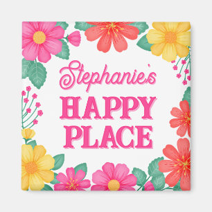 Imã Floral de Lugar Feliz Personalizado Inspiracional