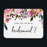 Ímã Floral de Watercolor você será minha dama de honra<br><div class="desc">Peça aos seus amigos e familiares para fazerem parte do seu casamento com este ímã floral "Will You Be My Bridesmaid" com ilustrações de aquarela e escrita de caligrafia.</div>