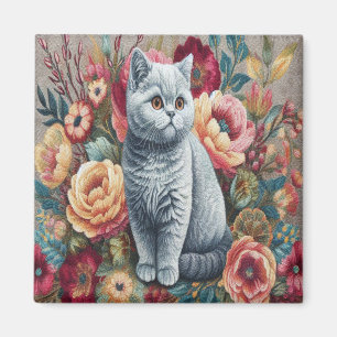 Imã Floral Delight British Shorthair Cat, Gatinho Cute