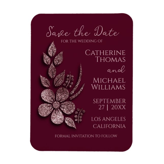 Ímã Floral e Borgonha Dourada do Elegante Moderno (Vertical)