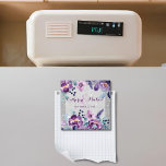 Imã Floral e Silver Roxo<br><div class="desc">Casamento Purple Watercolor Floral Silver Glitter design de casamento</div>