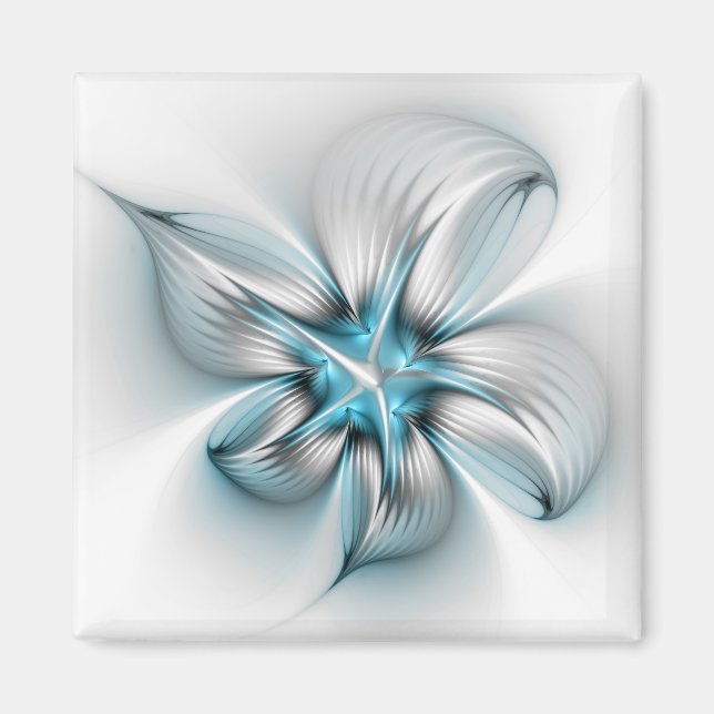 Imã Floral Elegance Modern Abstract Blue Fractal Art (Frente)