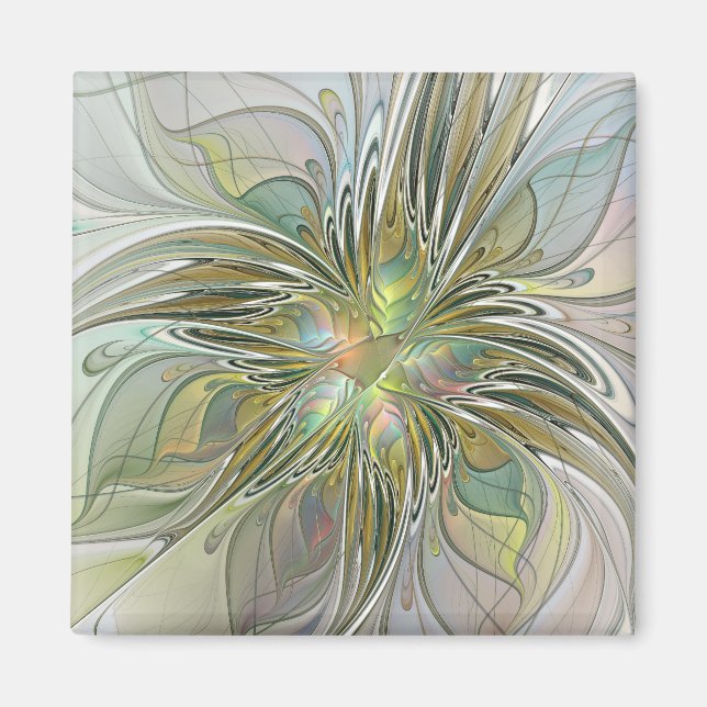 Imã Floral Fantasy Modern Fractal Art Flower With Gold (Frente)