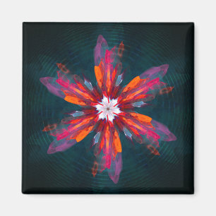 Imã Floral Flores de Mandala Laranja Vermelho Abstrato
