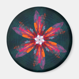 Imã Floral Flores de Mandala Laranja Vermelho Abstrato