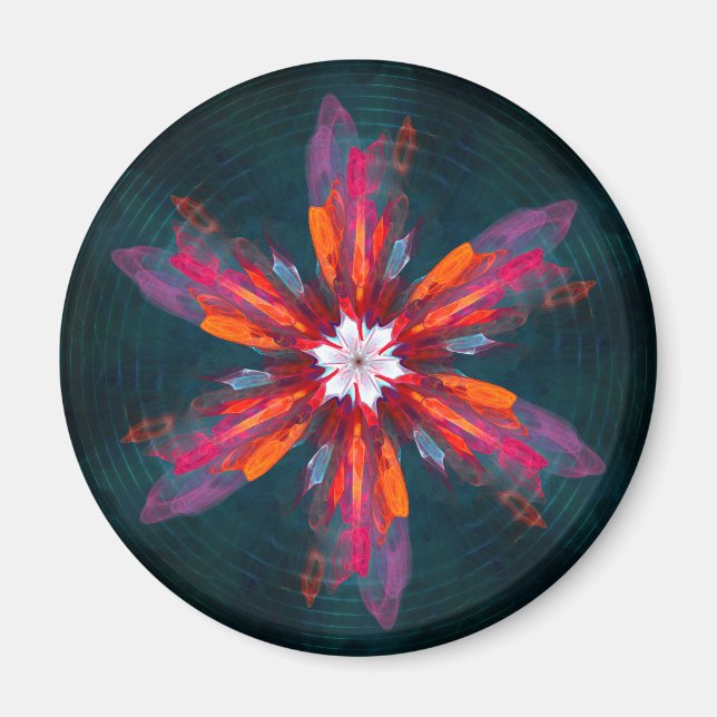 Imã Floral Flores de Mandala Laranja Vermelho Abstrato (Frente)