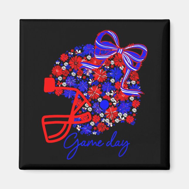 Imã Floral Football Game Day Girly Team Srit Blue Red  (Frente)
