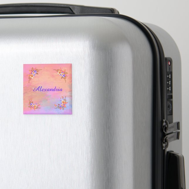 Imã Floral Garden Pink Watercolor Personalize (In Situ (Luggage))