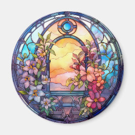 Imã Floral Garland with Sunset Faux Stained-Glass