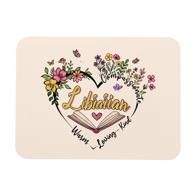 Ímã Floral Librarian Heart (Horizontal)
