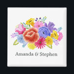 Imã Floral Mexicano Fiesta Wedding<br><div class="desc">Favoritos de casamento da Fiesta projetados para serem rápida e facilmente personalizados de acordo com as especificações do seu evento. Se seus nomes parecerem um pouco fora do centro quando inseridos, "Clique para personalizar mais" (o link azul na parte inferior de "Personalizar este modelo") para ajustar facilmente na área design....</div>