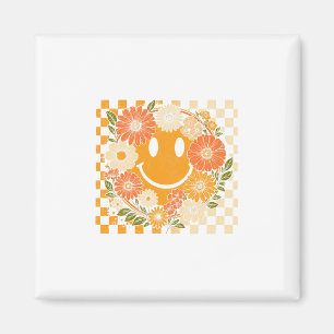 Imã Floral Outono Xadrez Rosto Sorriso Halloween Dia d