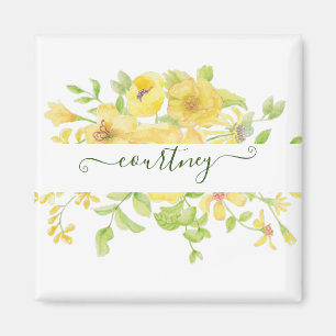 Imã Floral personalizado com aquarela amarela