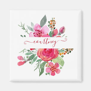 Imã Floral personalizado em aquarela rosa