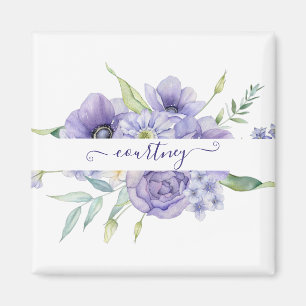 Imã Floral personalizado em aquarela roxa