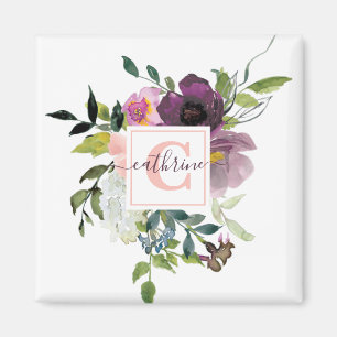 Imã Floral personalizado rosa e roxo