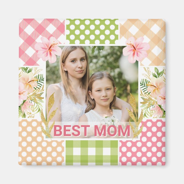 Imã Floral & Plaid Photo Frame Mother's Day (Frente)