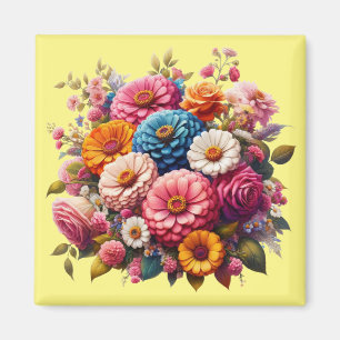 Imã Floral/Primavera Zinnia/Rosa