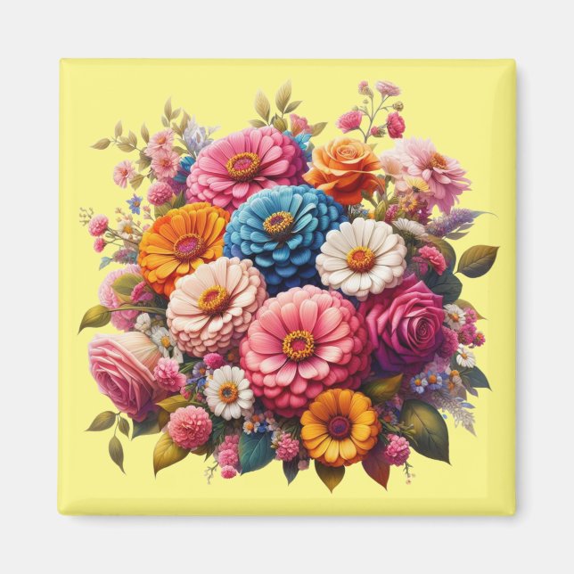Imã Floral/Primavera Zinnia/Rosa (Frente)