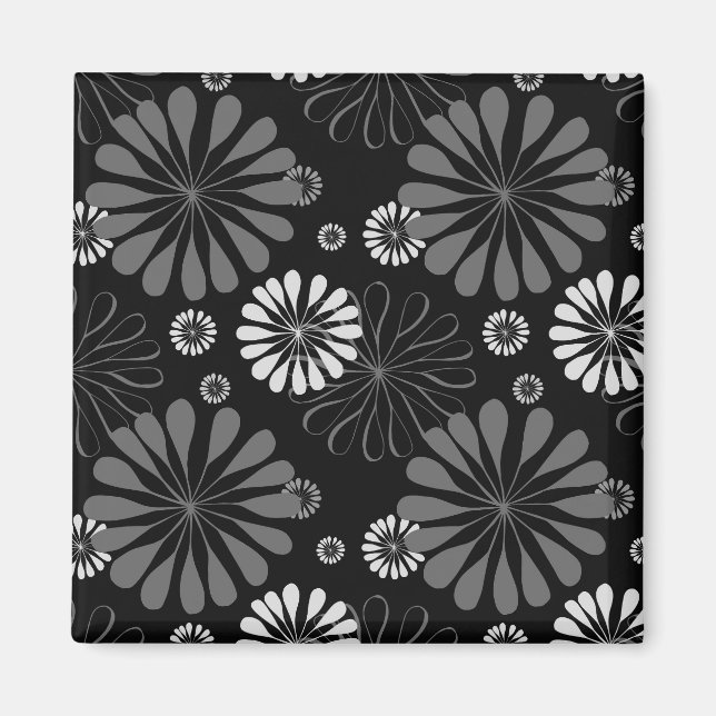 Imã Floral Retro Preto e Branco (Frente)