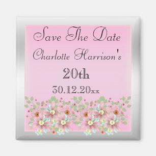 Imã Floral Rosa e Prata Save The Date 20º